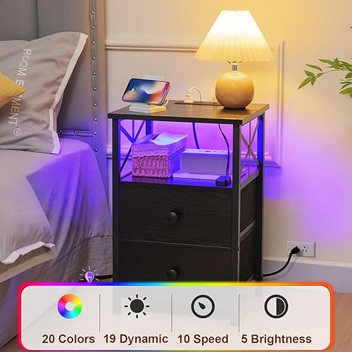 Miniatura 6 de AMHANCIBLE Mesita de noche LED con estación de carga rápida, mesas auxiliares para sala de estar con cargador USB C de 3 puertos y 2 tomas de