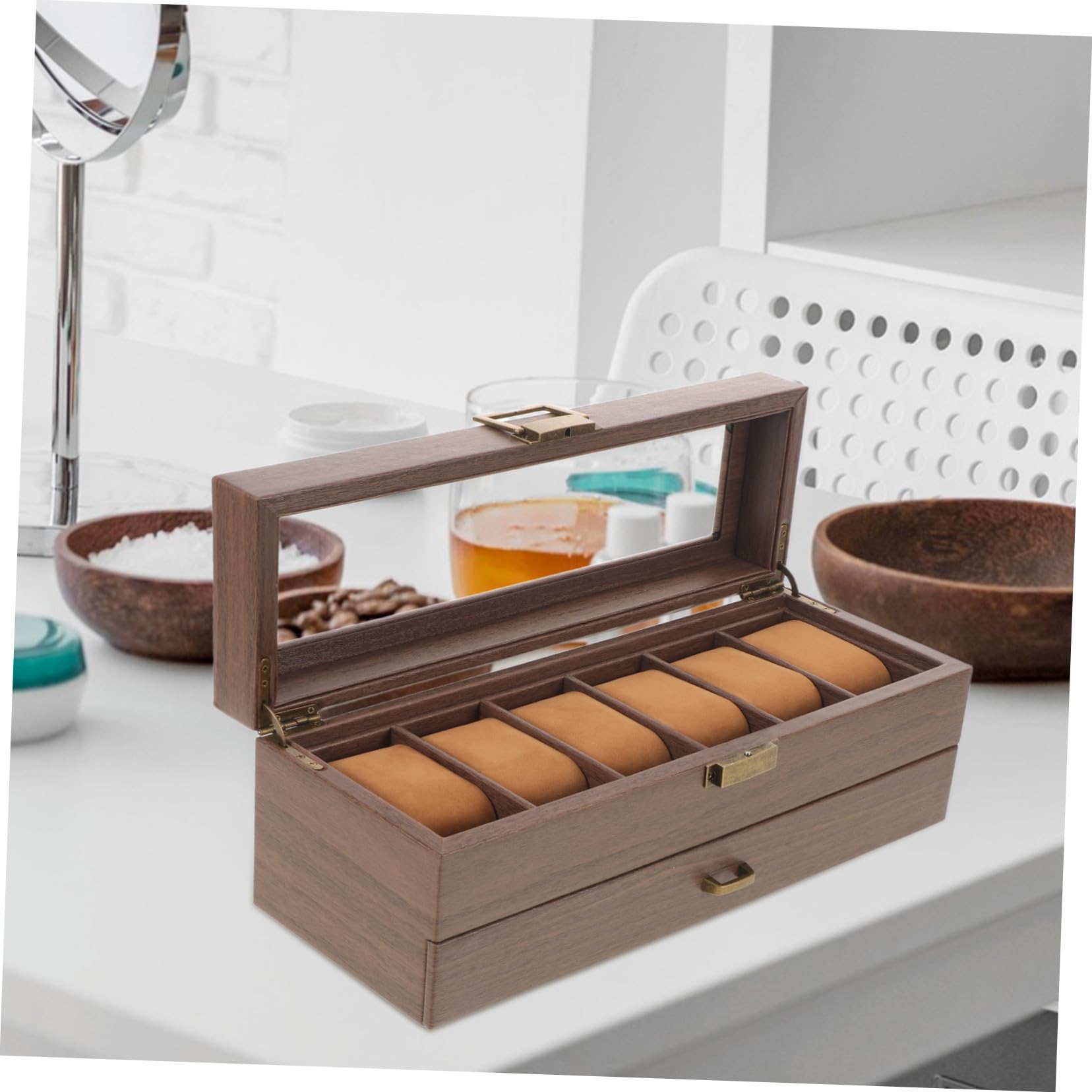 Healvian Retro Drewniana Szkatułka Zegarki i Biżuterię z Podwójną Warstwą Miejscami Zegarki i Miękkimi Welwetowymi Poduszkami Organizer Bransoletki dla Mężczyzn i Kobiet