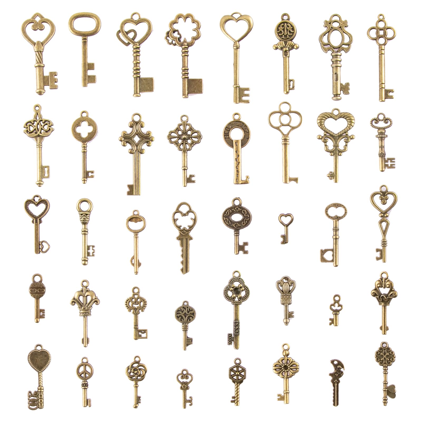 CHuangQi 40PCS Antique Bronze Vintage Skeleton Keys Charm Set, Steampunk Key DIY Handmade Accessories, Jewelry Making Supplies Wedding Favors
