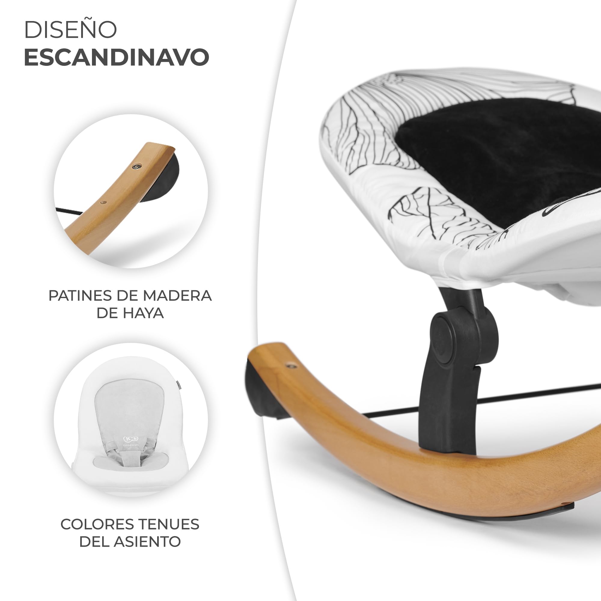 kk Kinderkraft Hamaca Bebé FINIO, Balancín, Ligero, Intertek, 9 Kg máximo, Blanco