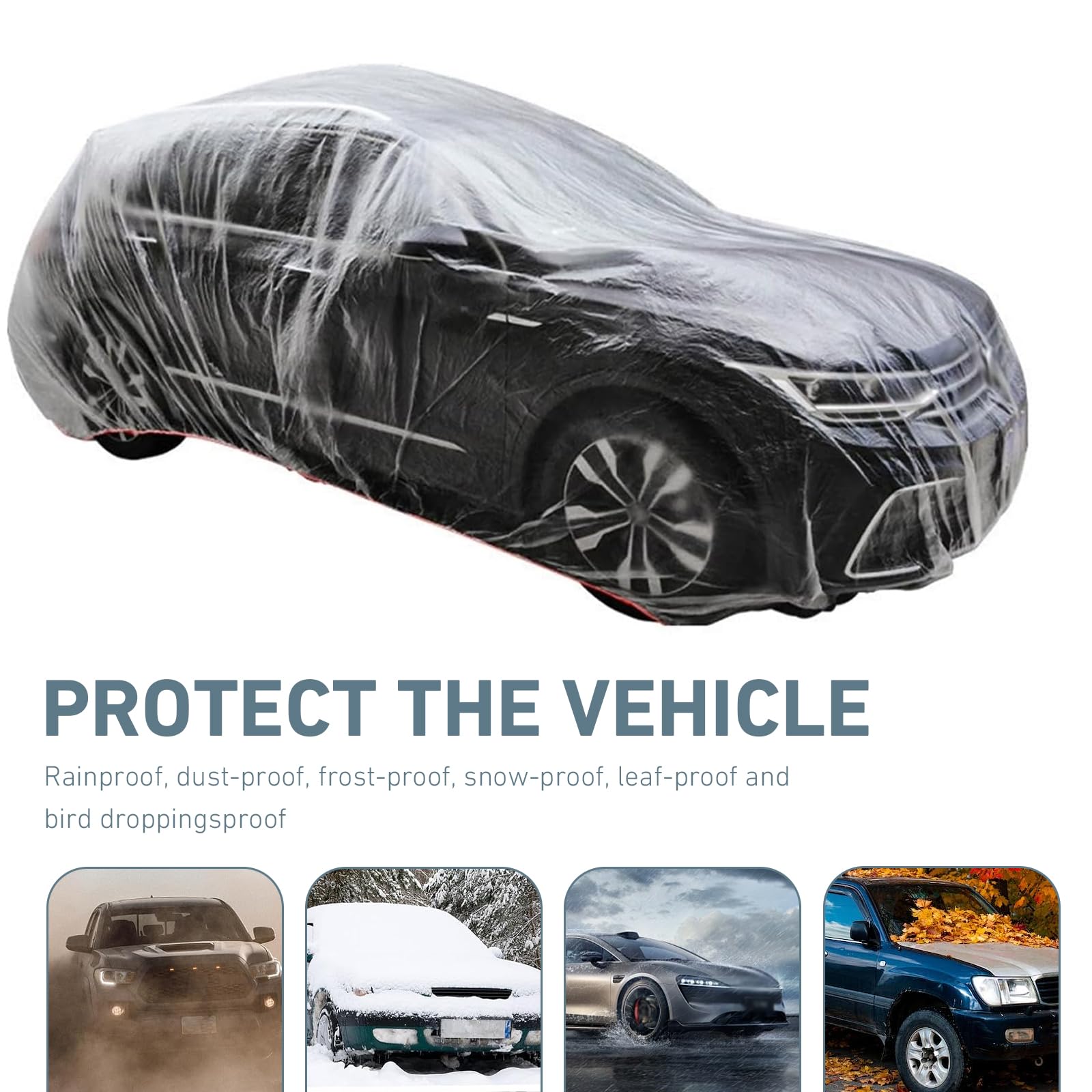 Ypoyney 4 PCS Disposable Car Cover 12 4FT x 21 6FT Clear Rain Dust Garage Cover Clear Plastic — view 5