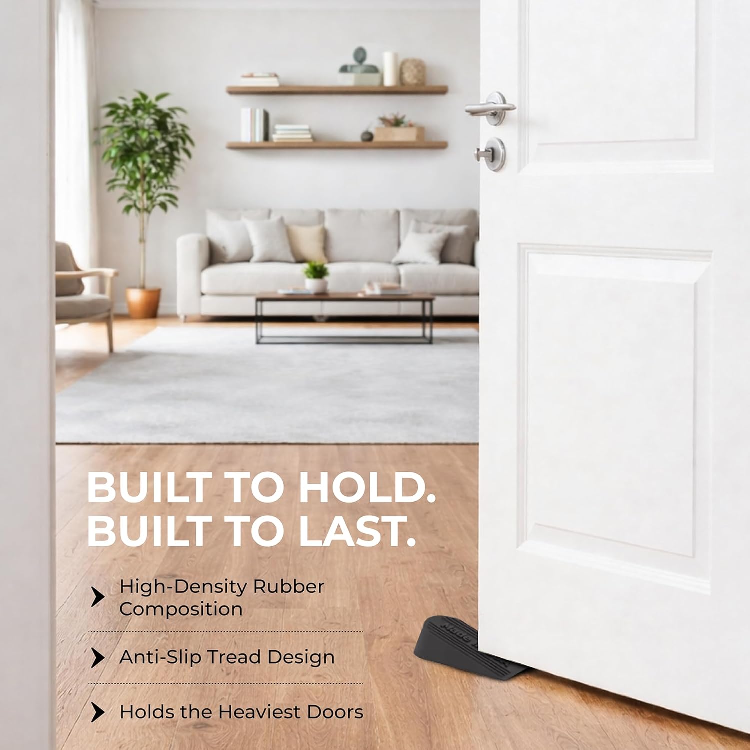 Large Big Rubber Door Stopper Made In USA - Door Stop Wedge for Carpet, Tile,Concrete Floor - Door Stoppers for Bottom of Door -Tall Heavy Duty for Commercial & Home- 6.5 x 2.75 x 1.9 Inches Black 5PK