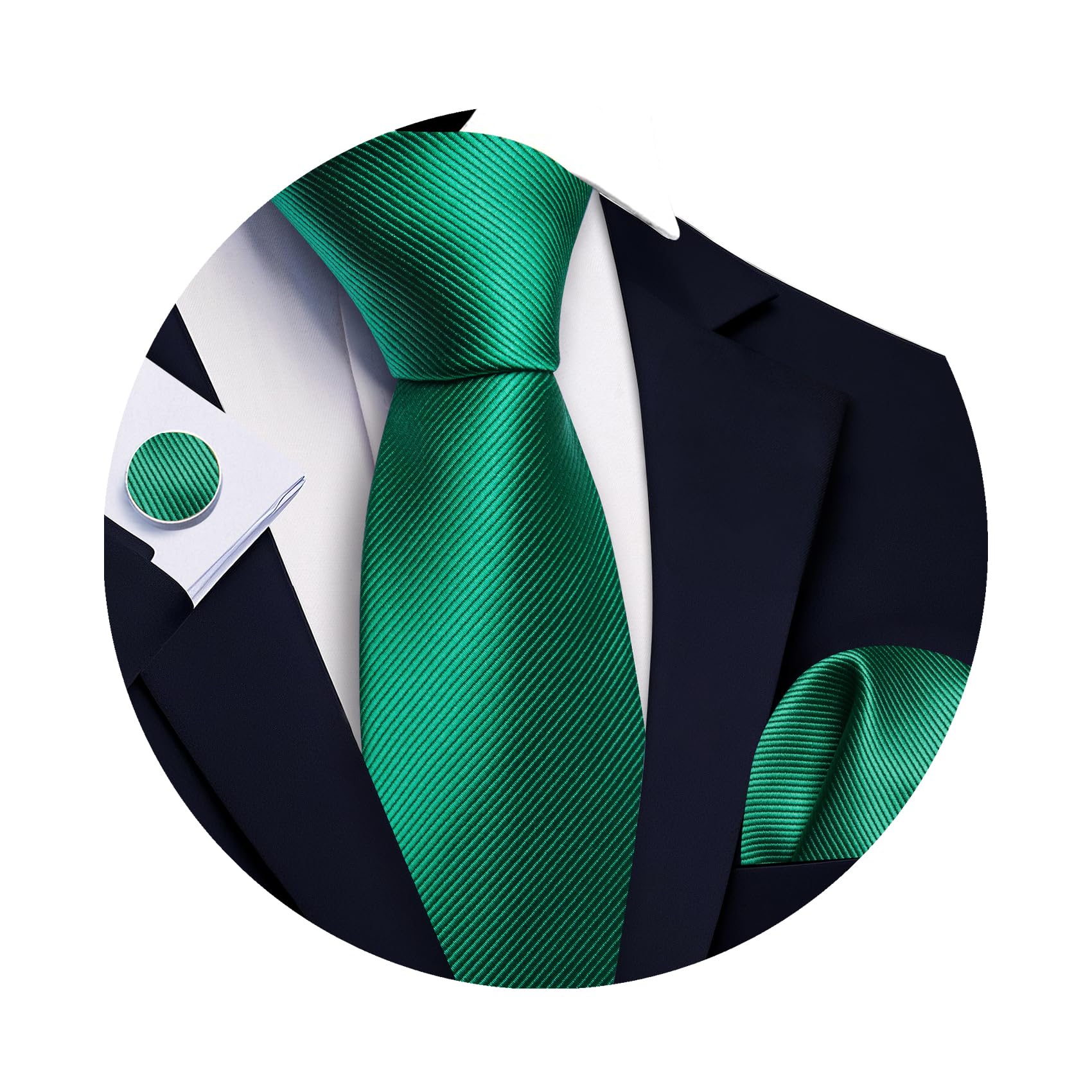 Barry.Wang Tie Sets for Men Silk Solid Necktie Stain Ties Handkerchief Pocket Square Cufflinks Wedding Business Dyed