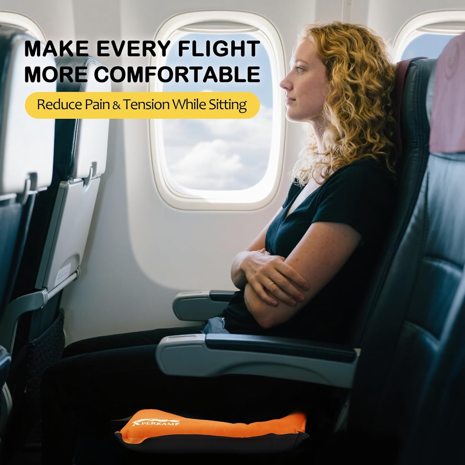 2 in Inflatable Seat Cushion for Airplane Travel Camping Hiking, Portable Comfortable Memory Foam Seat Cushion for Bleachers Stadium Chair Pad, Sports, Driver (2, Orange)