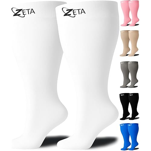 Zeta Wear Plus Size Knee-High Compression Socks Closed Toe 15-19 mmHg Support for Men & Women Wide Calves, Swelling, Varicose Veins, Travel