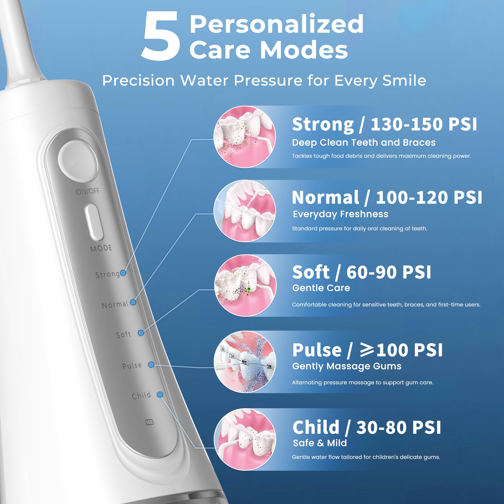 Hilo dental inalámbrico para limpieza de dientes y hilo dental, tanque grande de 350 ml, color blanco