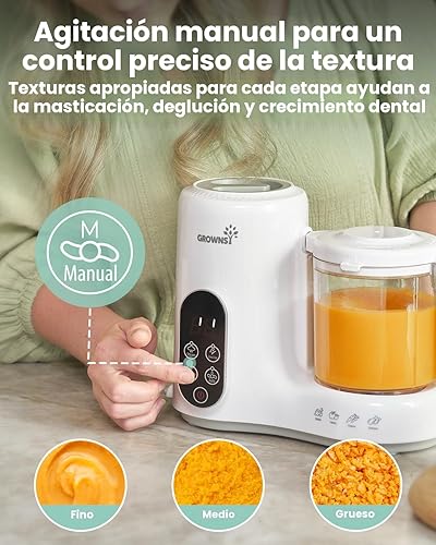 Miniatura 6 de GROWNSY - Licuadora para comida de bebé con canasta de vapor, procesador de alimentos de 1 paso, cocción automática, licúatrituramueleesteriliza