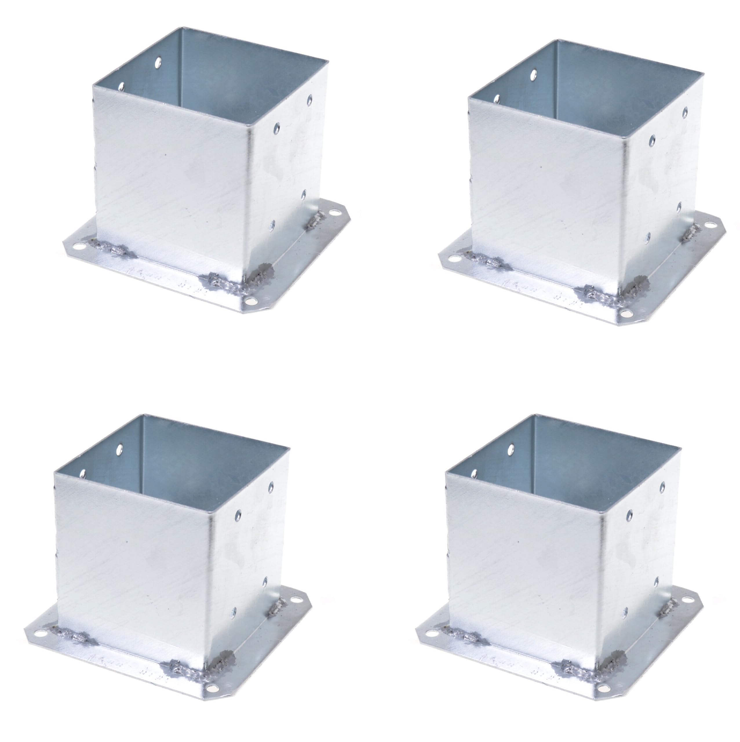 Aqbau® 4er Set Pfostenträger Aufschrauben, Aufschraubhülse 140 x 140 mm Aufschraubanker, Bodenhülse mit Dübelplatte, Pfostenschuhe zum aufschrauben feuerverzinkt