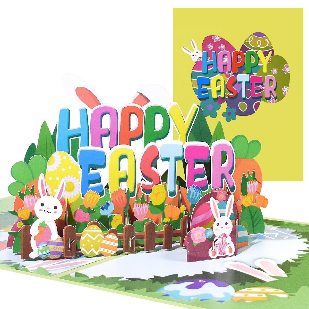 CNLITIHEKA Ostern Pop Up Karte für Kinder, Frohe Ostern Grußkarten für Familie, 3D Osterhase Karte für Freunde, Religiöse Osterkarten, Inklusive Umschlag.