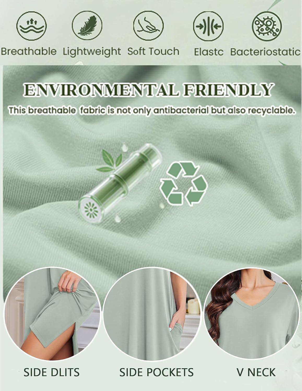 Ekouaer Womens Plus Size Nightgown Bamboo Viscose Short Sleeve Sleepshirt image 2