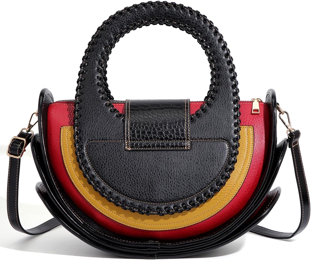 Bag Woman Large Capacity Leather Purse Fashion Designer Top Handle Handbags Women Crossbody Large Bags Set with Wallet, Multicolor (Black)