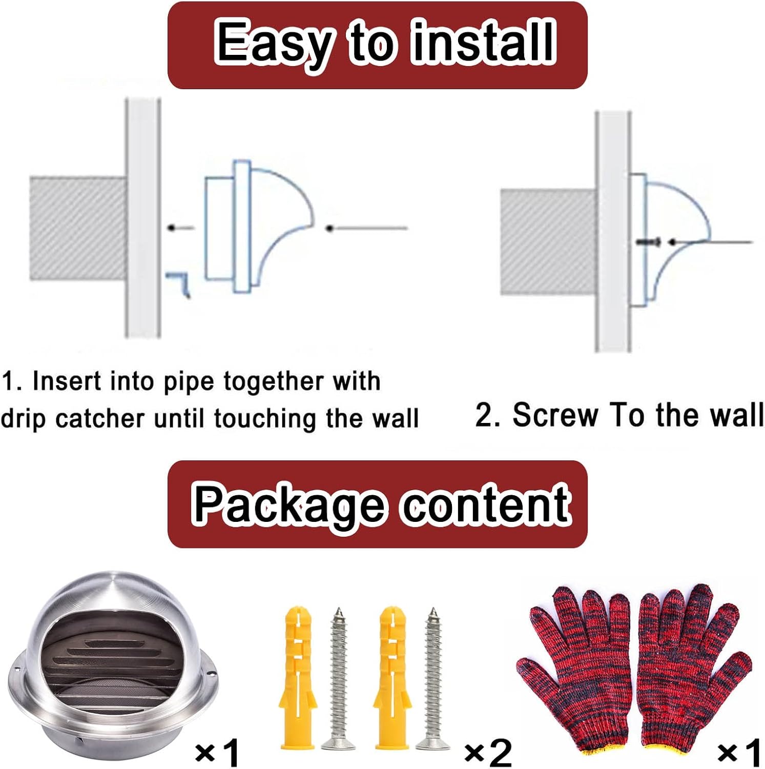 304 Stainless Steel Wall Air Soffit Vents, Round Bull Nosed External Extractor Exhaust Grille with Built-in Screen Mesh, Ventilation Outlet for Office Kiten Bathroom