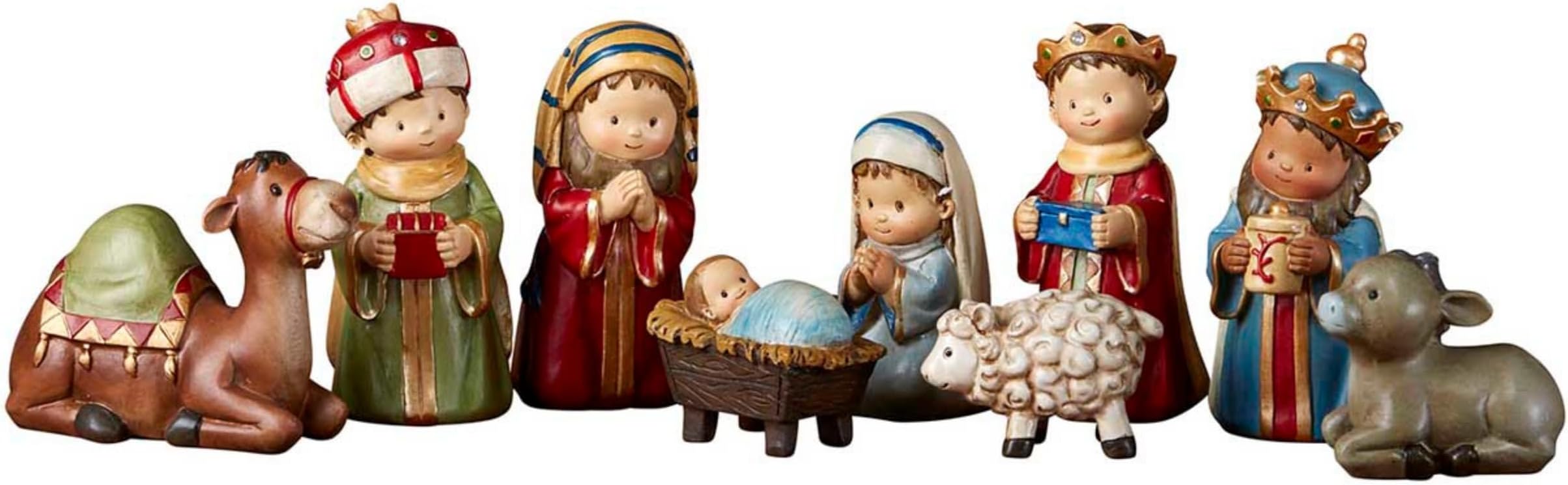 Avalon Gallery Nativity Sets for Christmas - Christmas Pageant Nativity Scene, 4-Inch Scale, 9-Piece