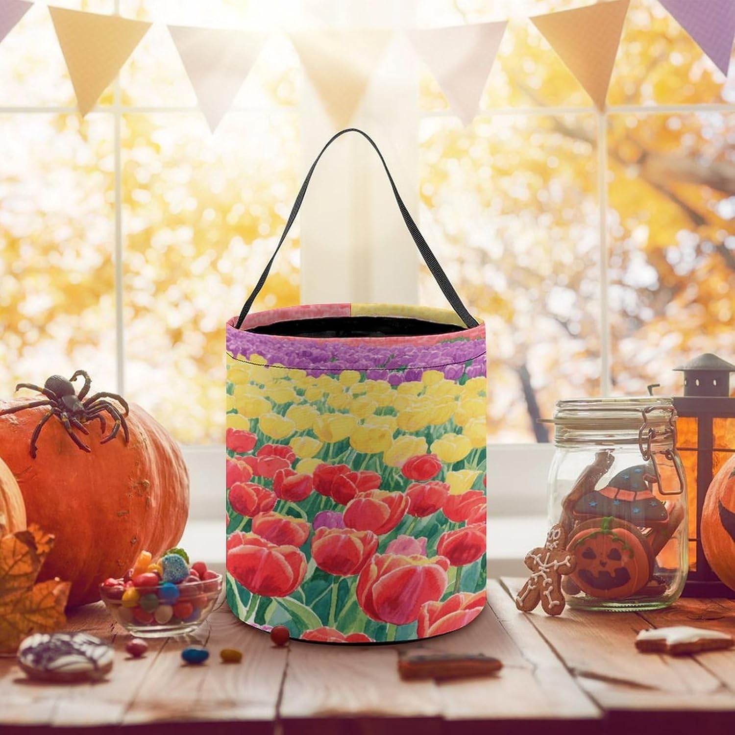 LLUTSNTH Tulip Field Halloween Tote Treat Bag for Trick Or Treat image 5