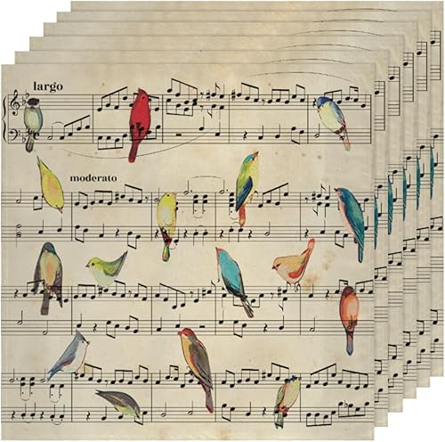 Miniatura 6 de Juego de 4 servilletas de tela con notas musicales de pájaro de 20 x 20 pulgadas, servilletas de tela vintage con música lavable, reutilizable,