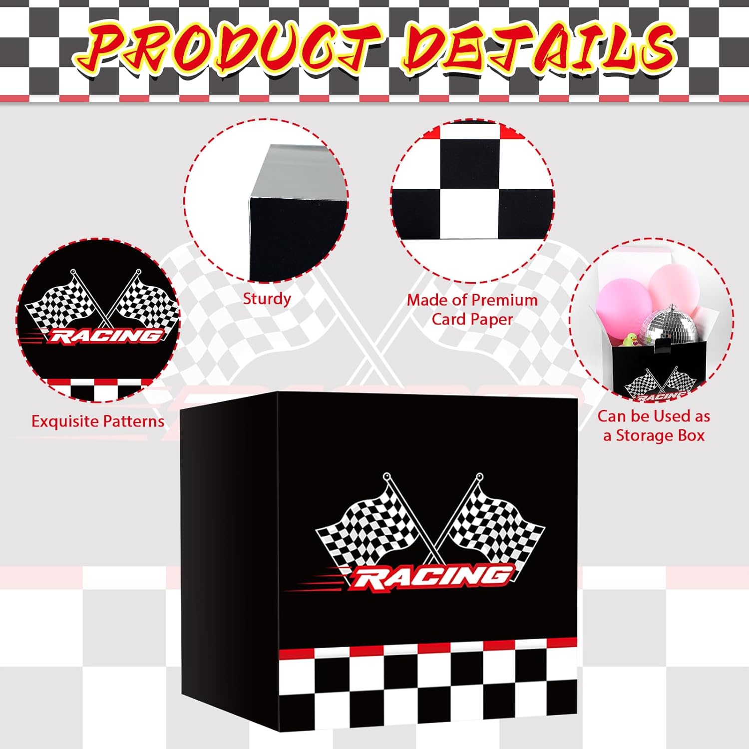4 Pcs Large Racing Car Birthday Party Decorations Race Car Boxes Black White Checkered Cardboard Goodie Boxes Podium Treat Boxes Centerpiece 11.8 Inch for Car Baby Shower Party Supplies Outdoor Decor