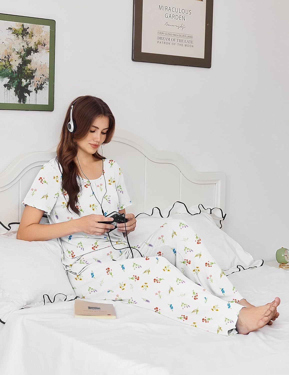 Ekouaer Womens Pajama Sets Viscose from bamboo Lounge Set Soft Pajamas for Women Set Short Sleeve and Long Pants Sleepwear - Image 5