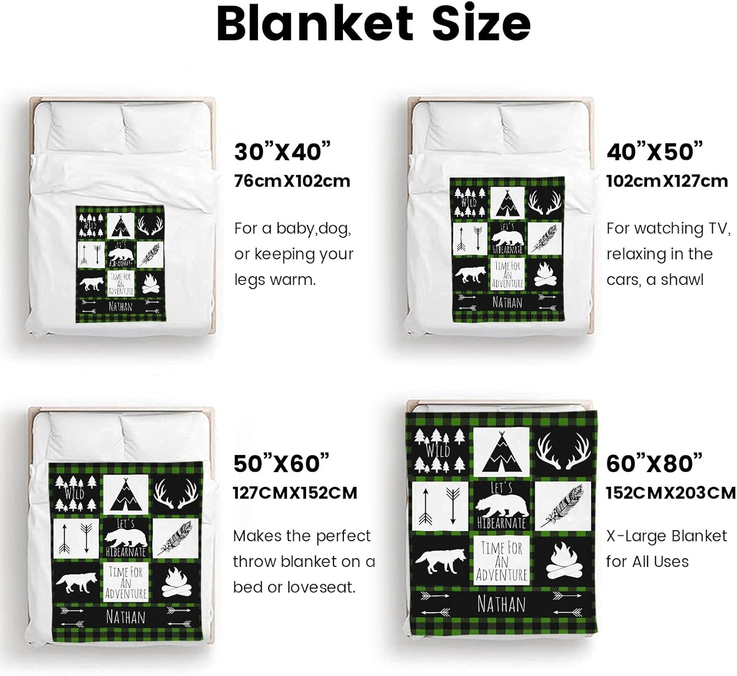 Personalized Baby Blanket for Boys Woodland Customize Baby Blanket with Name Baby Items Newborn Essentials Custom Gifts for New Mom - Green Woodland 50x60in