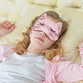 Haysandy Cute Eye Mask for Sleeping 3 Pieces Cartoon Dog Face Eye Cover Funny Animal Cat Sleeping Mask Soft Lightweight Night Sleep Kitty Blindfolds for Women Men Kids(Silk Cat)