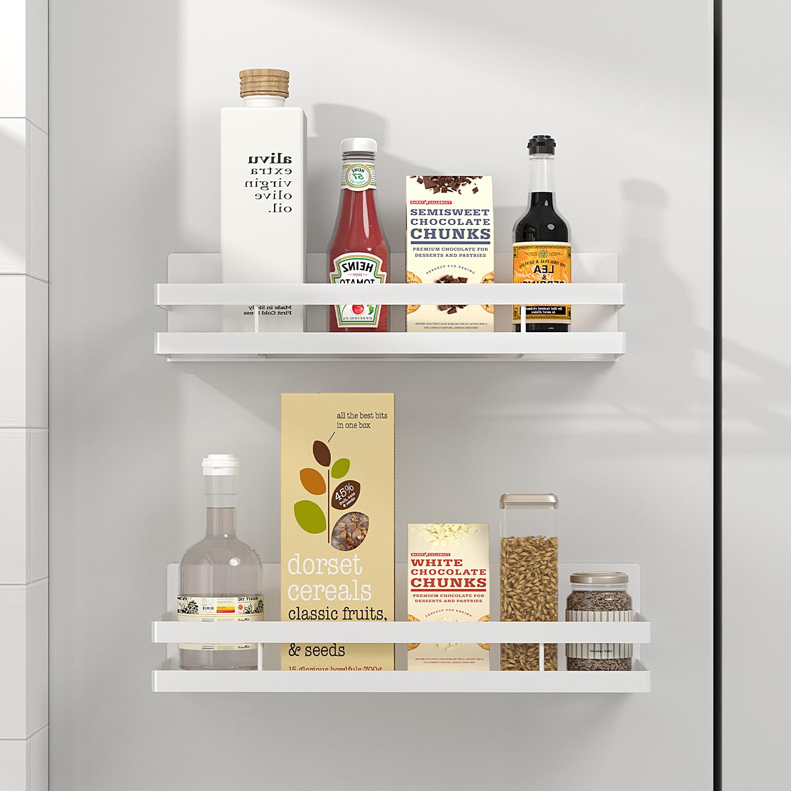 HuggieGems Lot De 2 étagères à épices Magnétiques Pour Réfrigérateur Et Four à Micro-ondes, étagère De Réfrigérateur En Métal Pour Cuisine, Blanc