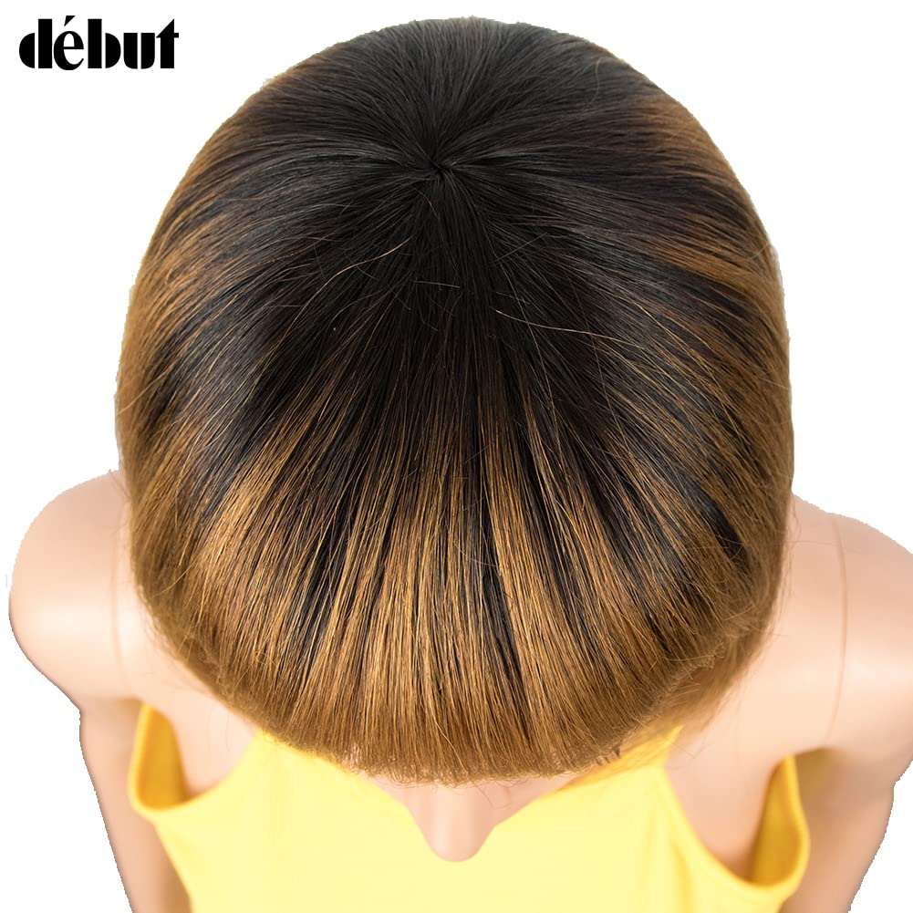 DÉBUT Parrucche Bob Corte per Donne Nere Parrucche di Capelli Umani con Frangia Taglio Pixie Capelli Vergini Brasiliani di Remy 20 cm 103g (20 cm, TT1B/30)
