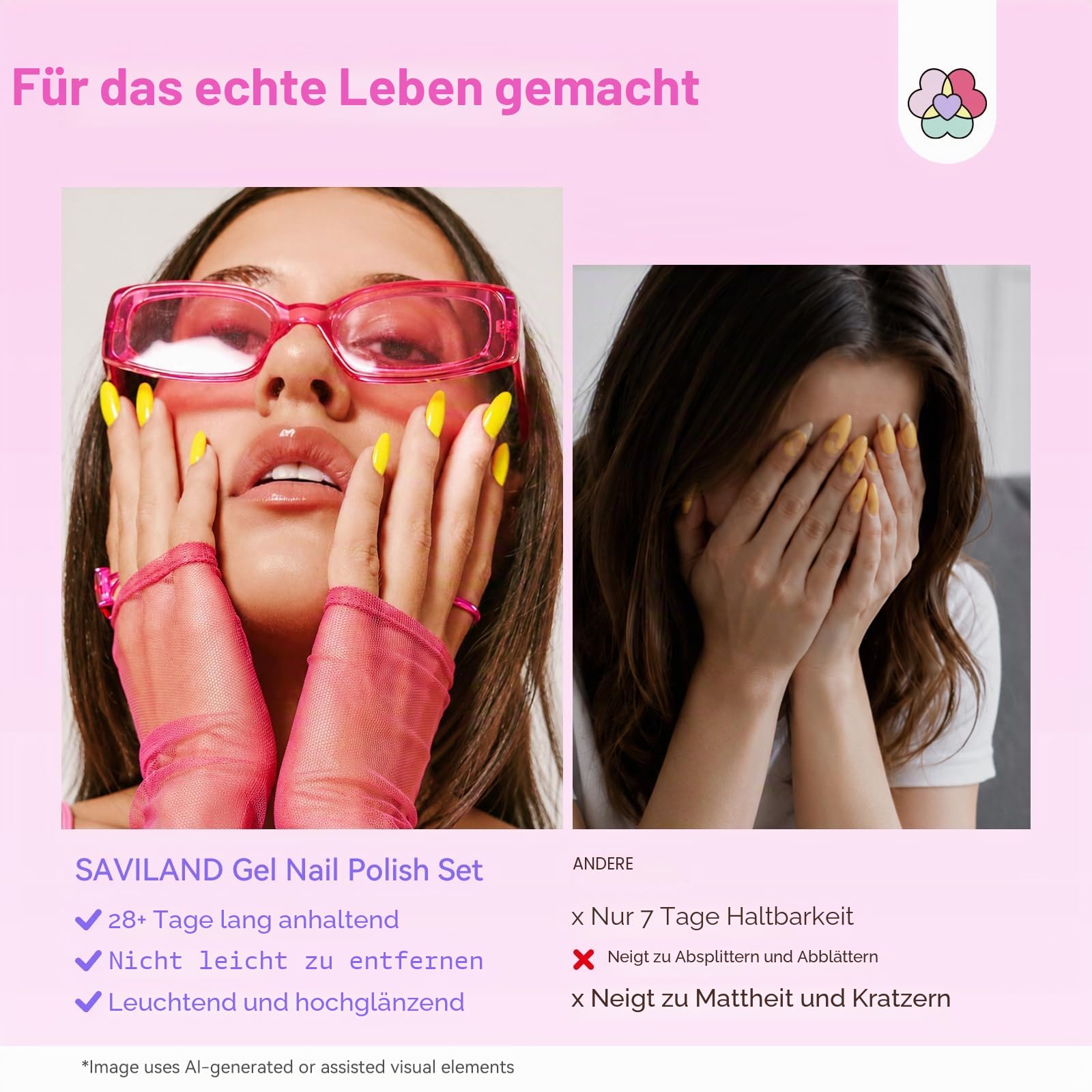 SAVILAND All-in-1 U V Nagellack Set 24 Stück HEMA-freies Gel Nägel Set | U V Soak Off Gel Polish mit Farbkarte Unterlack Überlack Builder Gel für Nagel Design Salons Geschenke für Frauen 10 ml