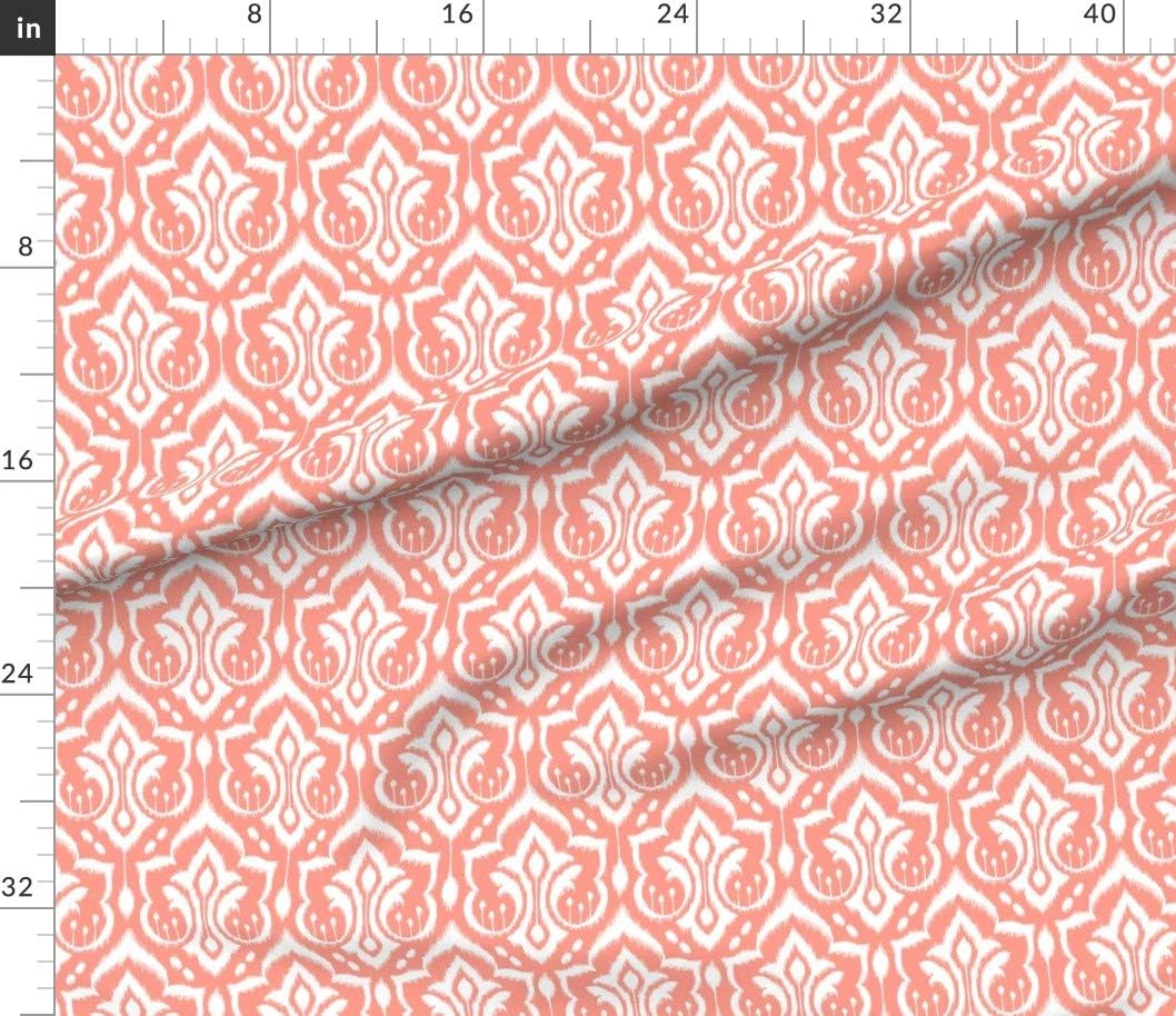 Spoonflower Fabric - Ikat Damask Peach Home Victorian Pink Vintage Printed on Petal Signature Cotton Fabric Fat Quarter - Sewing Quilting Apparel Crafts Decor
