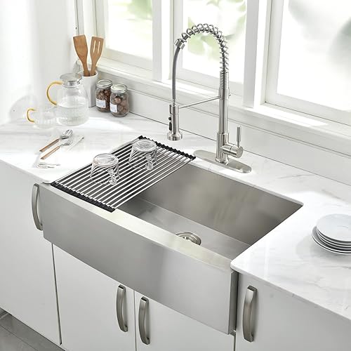 Miniatura 2 de Fregadero de cocina estilo casa de campo de 33 pulgadas de acero inoxidable 33 x 22 pulgadas, fregadero de cocina con delantal frontal, calibre 16,