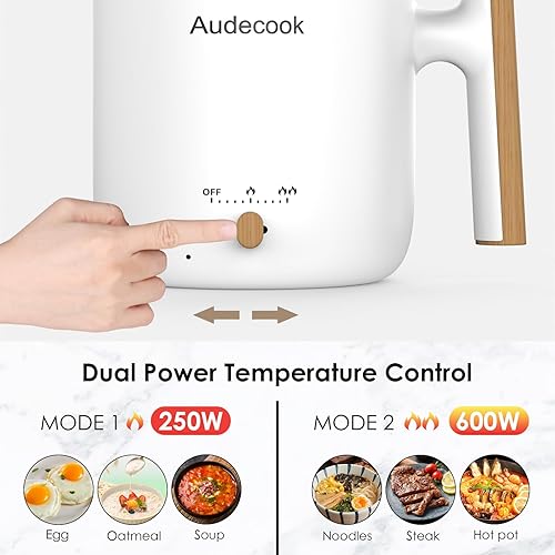 Miniatura 3 de Audecook Olla eléctrica con vapor, mini cocina portátil de viaje de 1.8L, sartén eléctrica multifuncional antiadherente para salteadococidovapor,