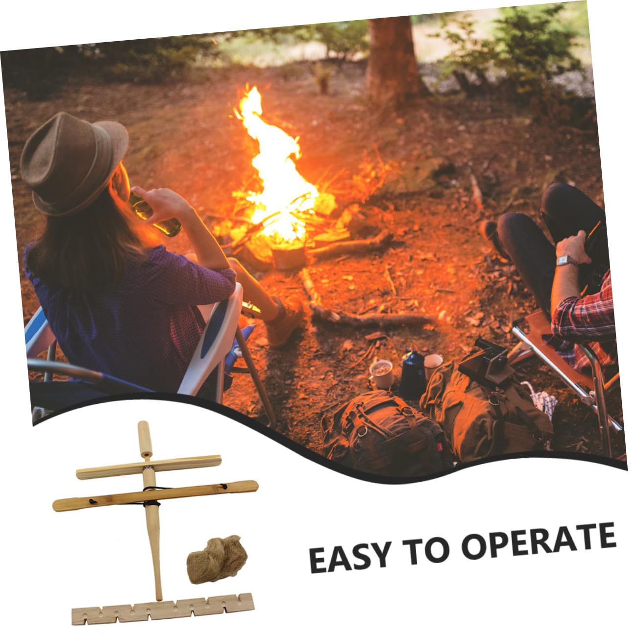 BESPORTBLE Camping Fire Starter Tool Kit Drill Fire Wooden Outdoor Survival Equipment