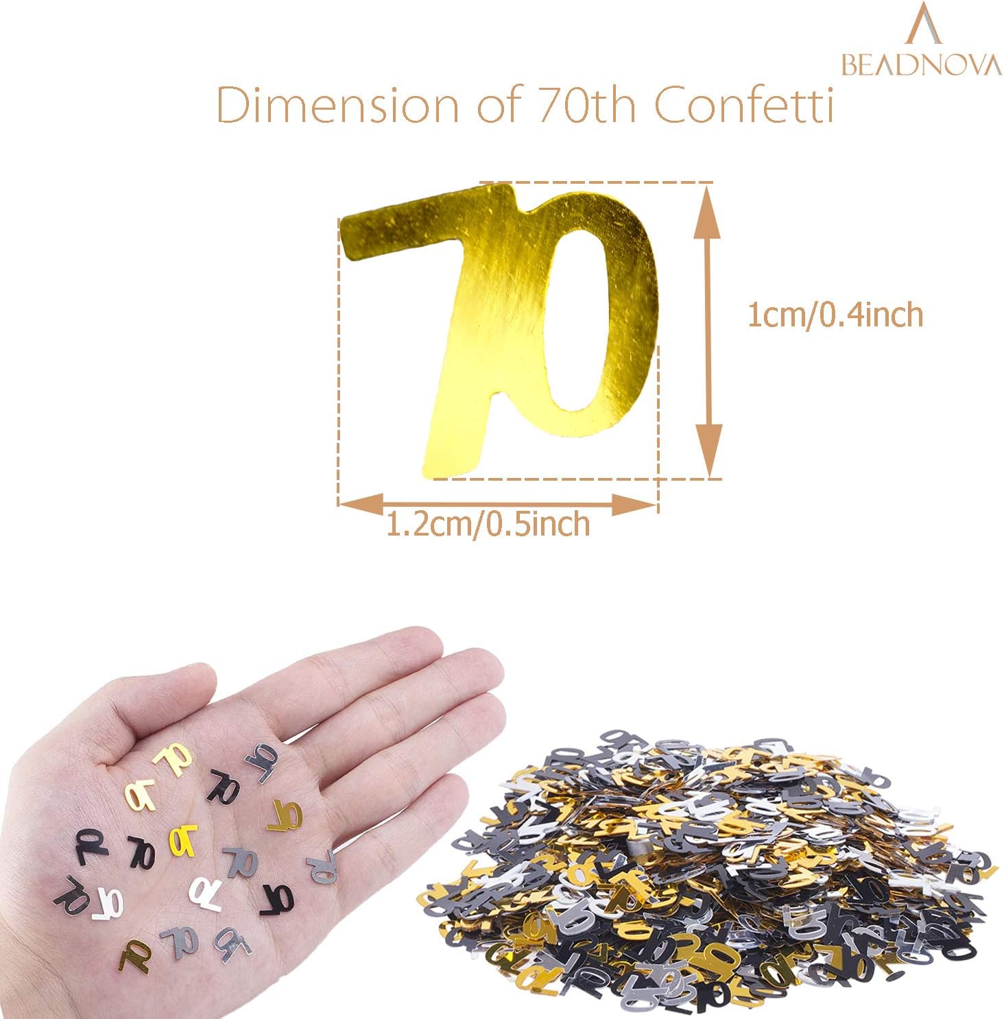 BEADNOVA 70th Birthday Confetti Seventy Years Old 70 Anniversary Number Confetti for Birthday Party Decor Wedding Table Decoration (1oz, Gold Silver Black Mix)