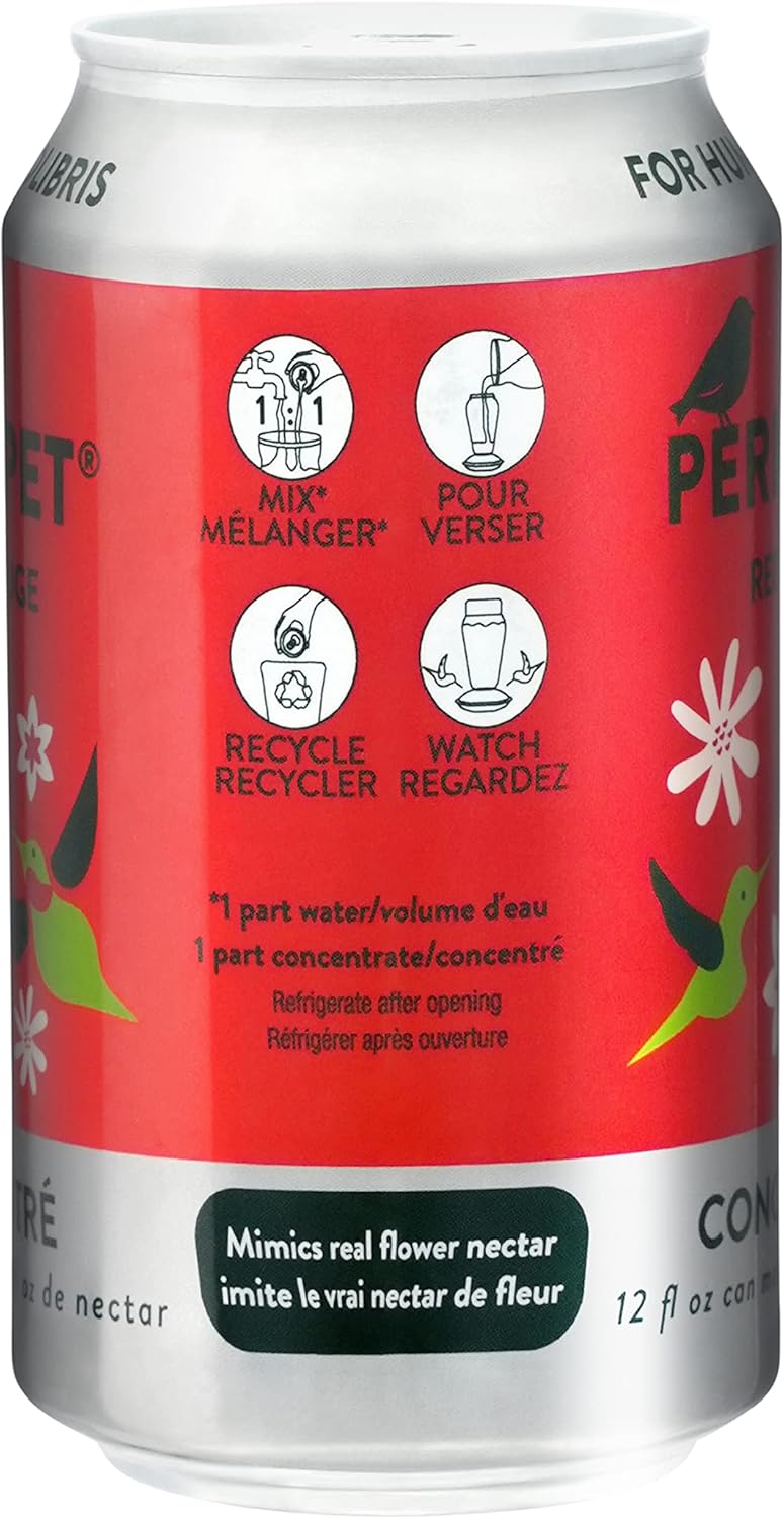 Perky-Pet Red Hummingbird Nectar Liquid Concentrate in Recyclable Aluminum Can – 4 Cans, 12 oz Each, 48 Total Ounces - 534 - Makes 96 Fl Oz Humming Bird Nectar - Feed Hummingbirds Outdoors