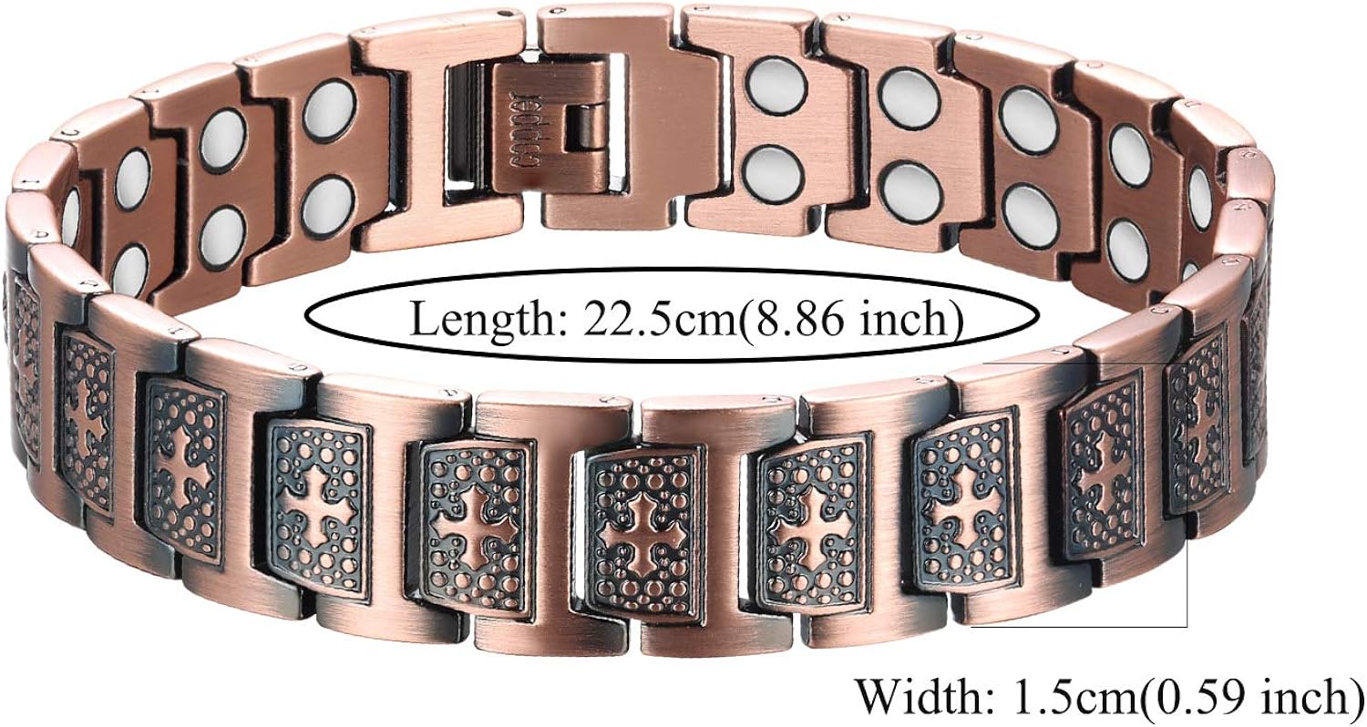Miniatura 3 de Wincone Pulsera magnética de cobre para hombres artritis y síndrome del túnel carpiano alivio del dolor confirmación de la cruz cristiana 9999 cobre