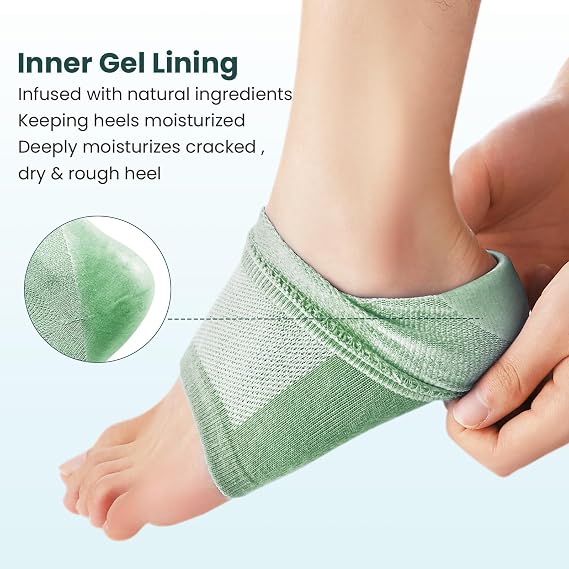 Moisturizing Heel Socks for Cracked Heel Treatment - Promifun 2 Pairs Moisturizer Socks - Heel Socks for Dry Cracked Feet - Cracked Heel Repair - Heel Socks for Women & Men (Gray & Green)
