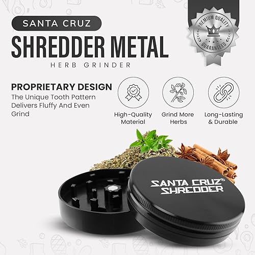 Miniatura 3 de Santa Cruz Shredder Molinillo de hierbas de metal con parte superior moleteada para un agarre más fuerte, 2 piezas de 2.2 pulgadas (negro)