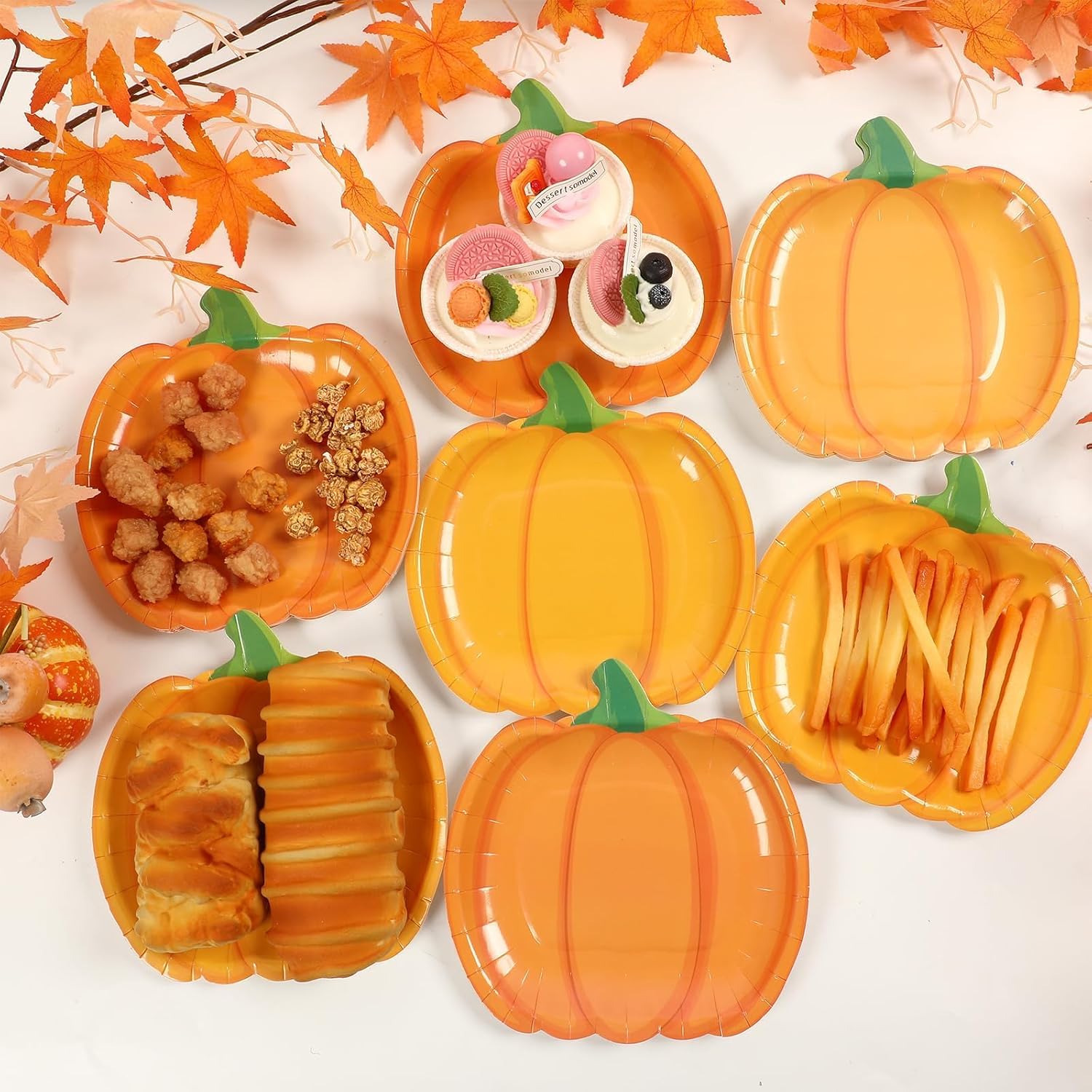 50Count Pumpkin Paper Plates Fall Pumpkin Disposable Plates Autumn Dinner Plates Thanksgiving Dessert Plates Harvest Orange Party Plates for Pumpkin Party Decorations Thanksgiving Supplies Favors