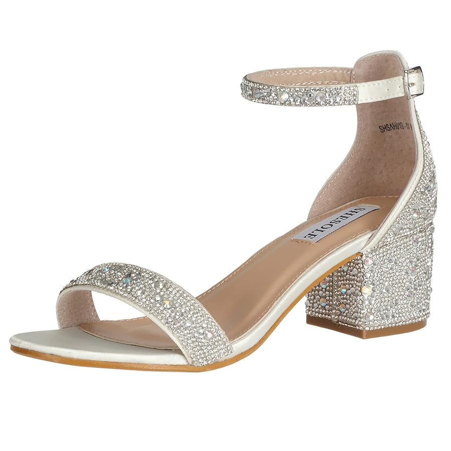 SheSole Women's Open Toe Strappy Low Block Heel Bling
