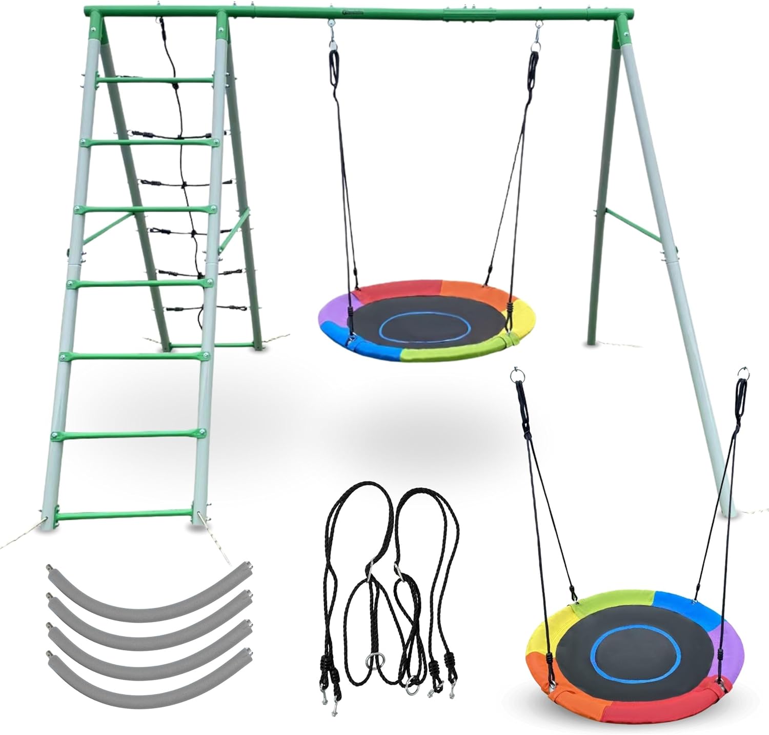 Swing HYP10 Children's Swing Outdoor Set - Garden Playground with Stork's Nest Swing (45 kg), Climbing Ladder & Net - Weatherproof Play System for Children from 3 Years