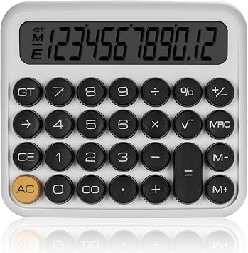 MT21 Calculator 12 Digit Mechanical Key Old Typewriter Style White with Large LCD Display