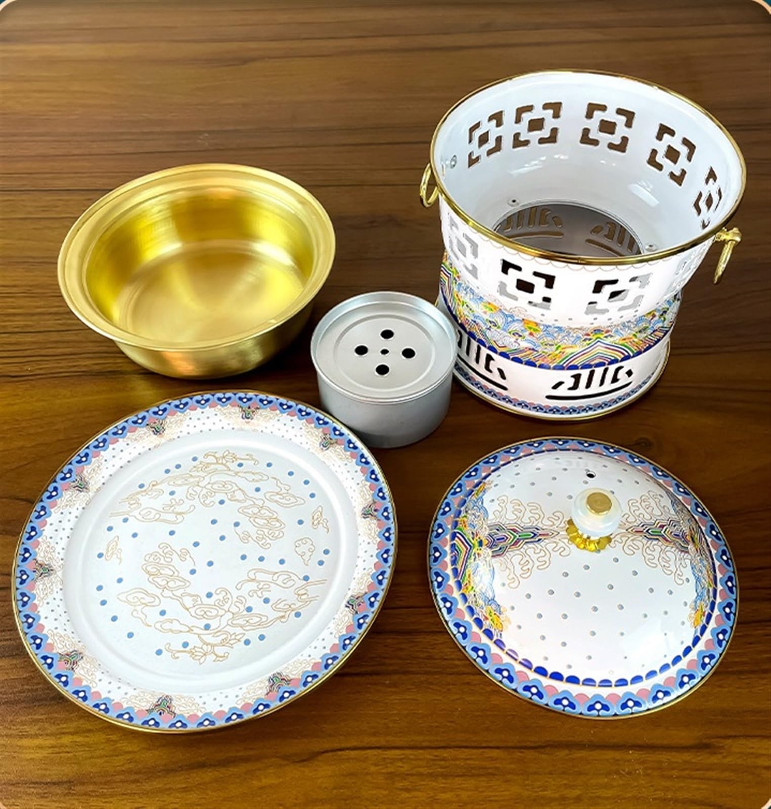 Chiński Garnek Cloisonne Z Miedzi, Pojedynczy Garnek Na Spirytus, Mały Garnek Do Użytku Domowego, Chiński Garnek Węglowy Do Gotowania W Kuchni, Żółty, 22 * 22 Cm