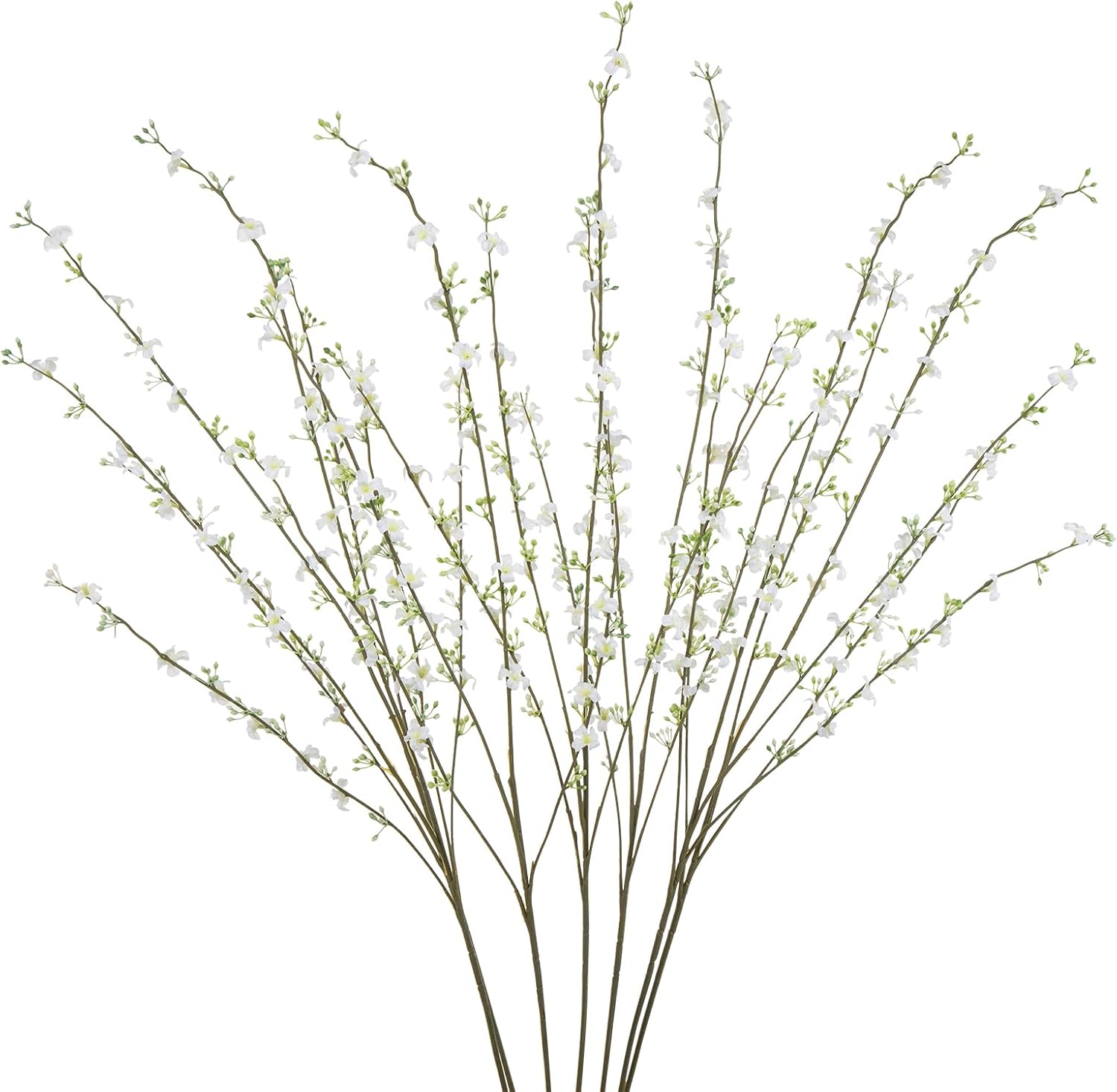 6pcs Artificial Willow Branches with Flower,43in Faux Long Willow Full Vitality Small Flower Stems for Spring Home Office Bedroom Party Wedding Table Centerpieces Decor (White)