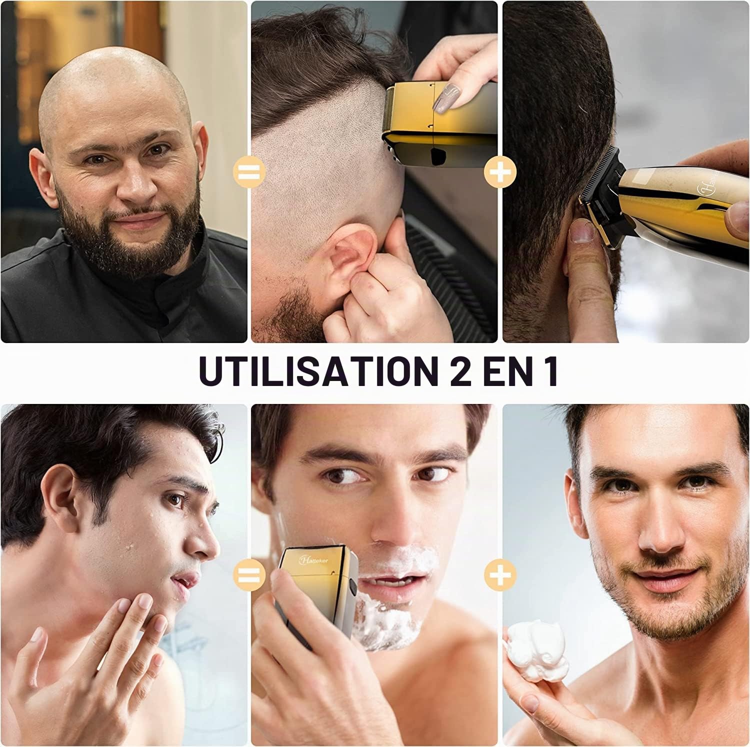 Hatteker Rasoir éLectrique Pour Homme Avec 3 Lames Flexibles En Forme De T, Tondeuse à Barbe, Tondeuse à Cheveux, Kit D'Entretien éTanche
