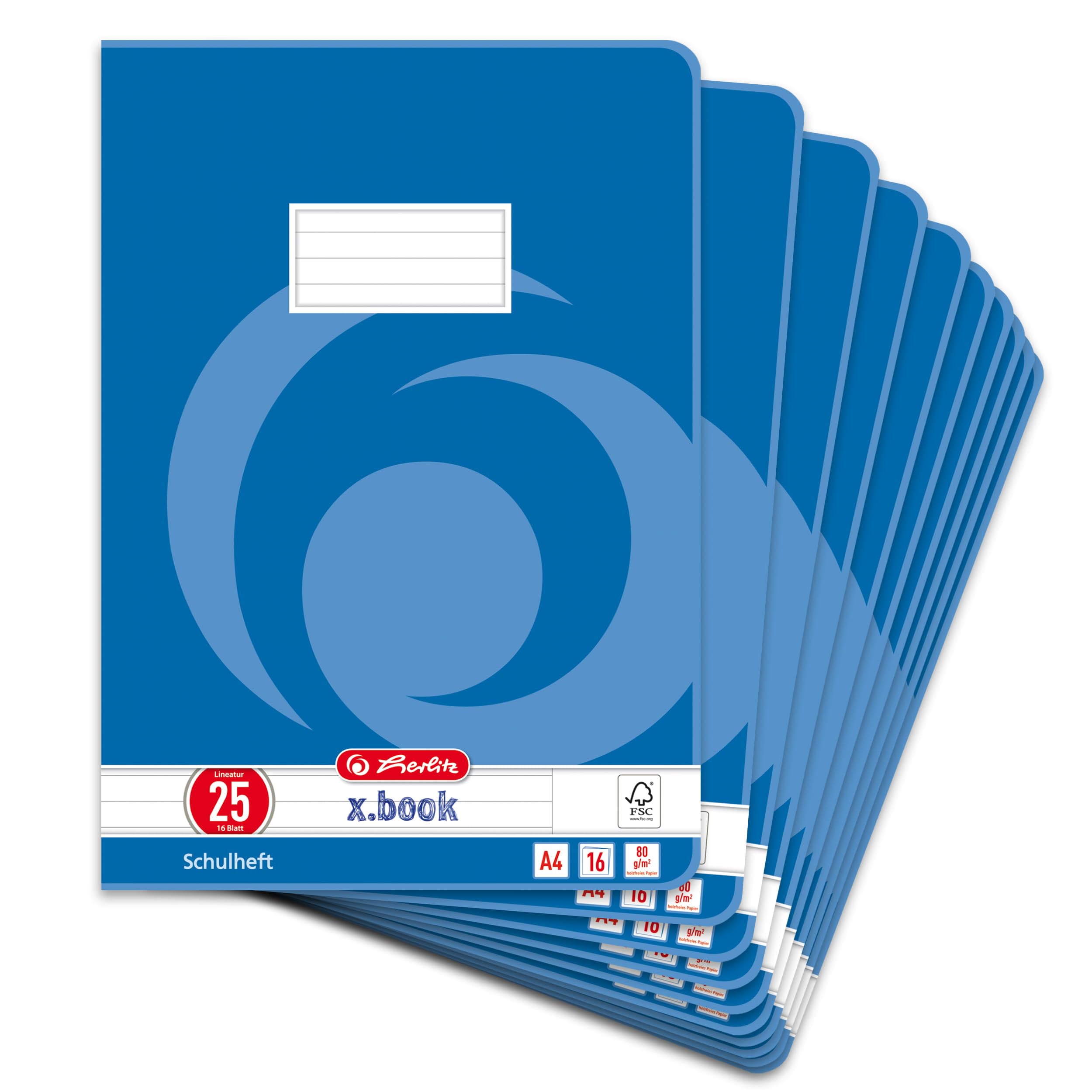 Herlitz notepads A4 Squared, 16 Sheets, line Style, FSC Mixed Wood, Pack of 10 with Motif A4, Lined with Margin, Lineation 25 10er Packung Lineatur 25