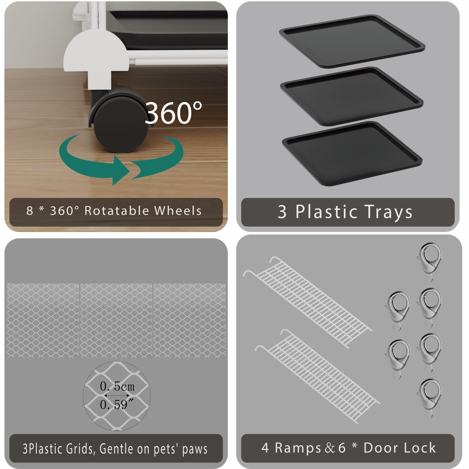 STILLCOVE Jaulas de cobayas de 5 niveles para interiores, con bandeja extraíble y ruedas | C&C - Jaula pequeña para animales con plataforma y rampa, para hurón, hámster, chinchilla, erizo, ratón, mascota