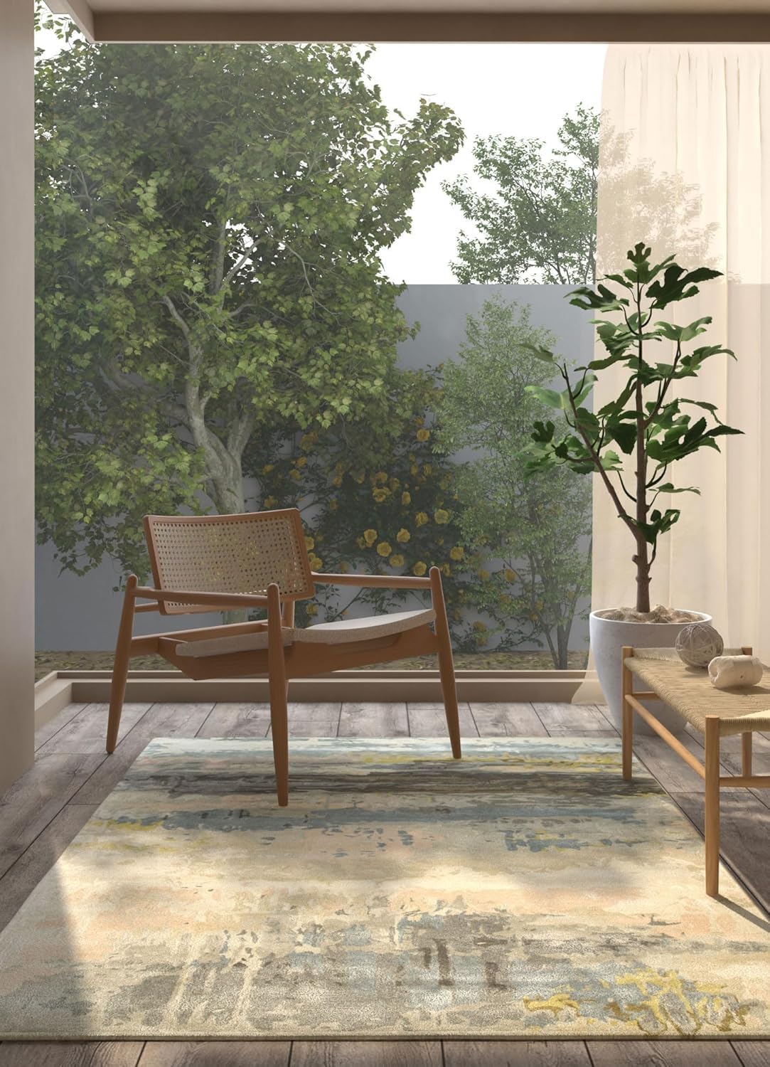 Modern Abstract Area Rug, Hand Tufted Contemporary Design with Teal, Gold and Rust Watercolor Pattern, Living Room Decor (Multi-1284, 5x8)