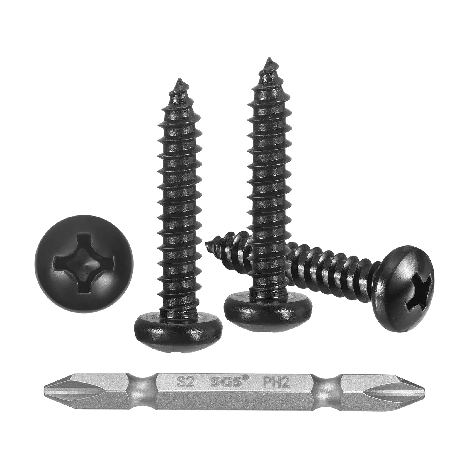 METALLIXITY Phillips Pan Head Self Tapping Screws(#10x1") 120Pcs, 304 Stainless Steel Self Drilling Screw for Metal Wood Plastic with Bit, for Cabinet Wall Shutter Plate Rock Furniture, Black