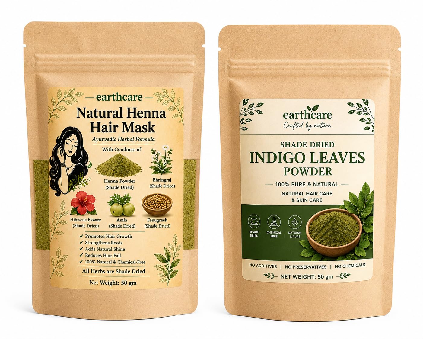 Earthcare Natural Hair Colour Combo | Henna Hair Mask + Indigo Leaves Powder | 100% Pure & Shade Dried Herbs | Natural Hair Colour | Chemical-Free-image-15