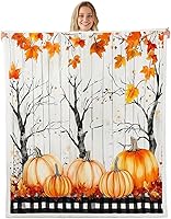 Vista 16 de Manfei Manta de otoño con botas amarillas y hojas de calabaza, manta de cama para niños y niñas, manta de tablones de madera azul para sofá, manta