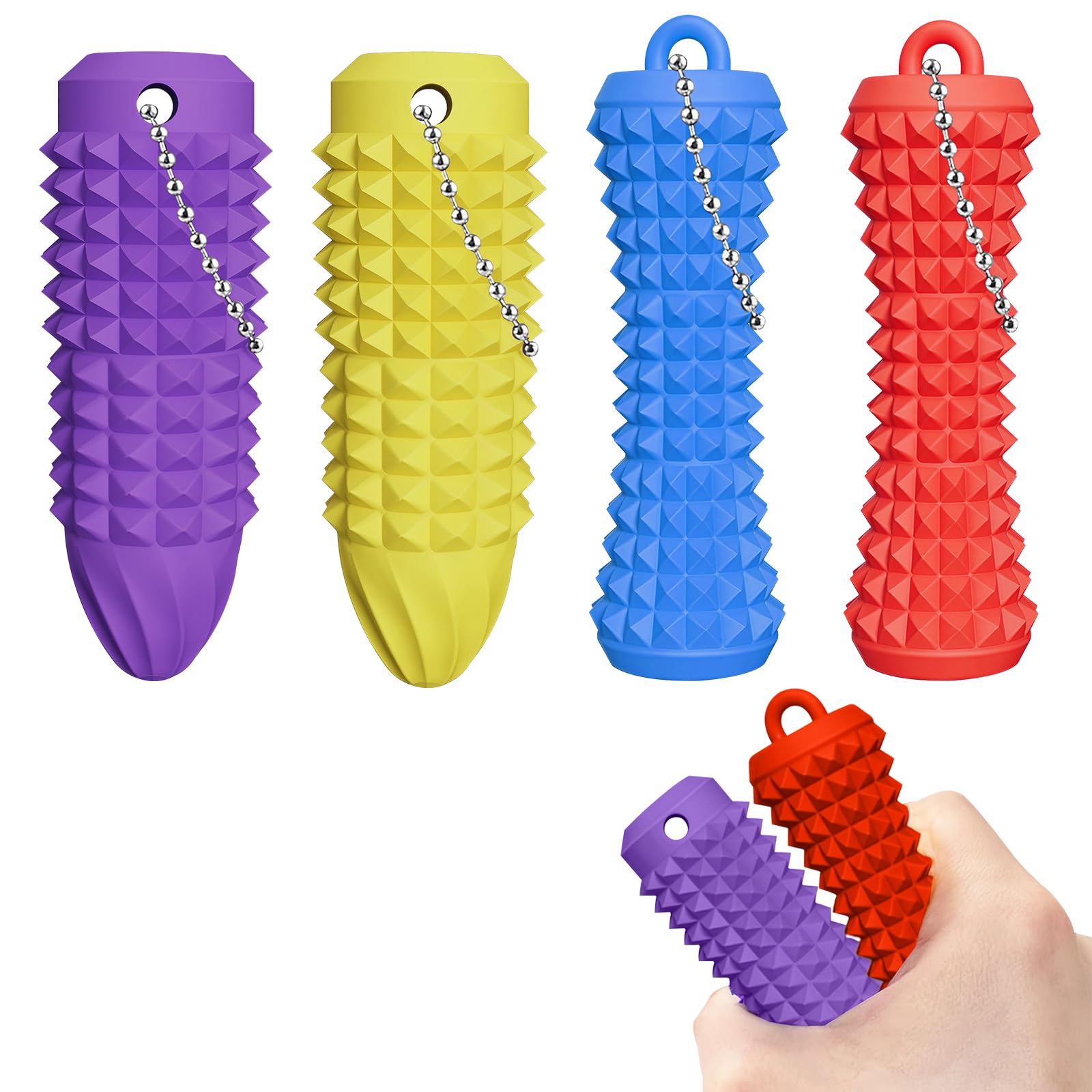 OBEST Little Ouchies Pain Fidget 4PCs, Pain Stim Fidget Toy for Adults & Teens, 3D Printed Spiky Grippie Stim Keychain, Sensory Toy for Stress Relief & Focus, Office Workers Novelty Gifts for Women