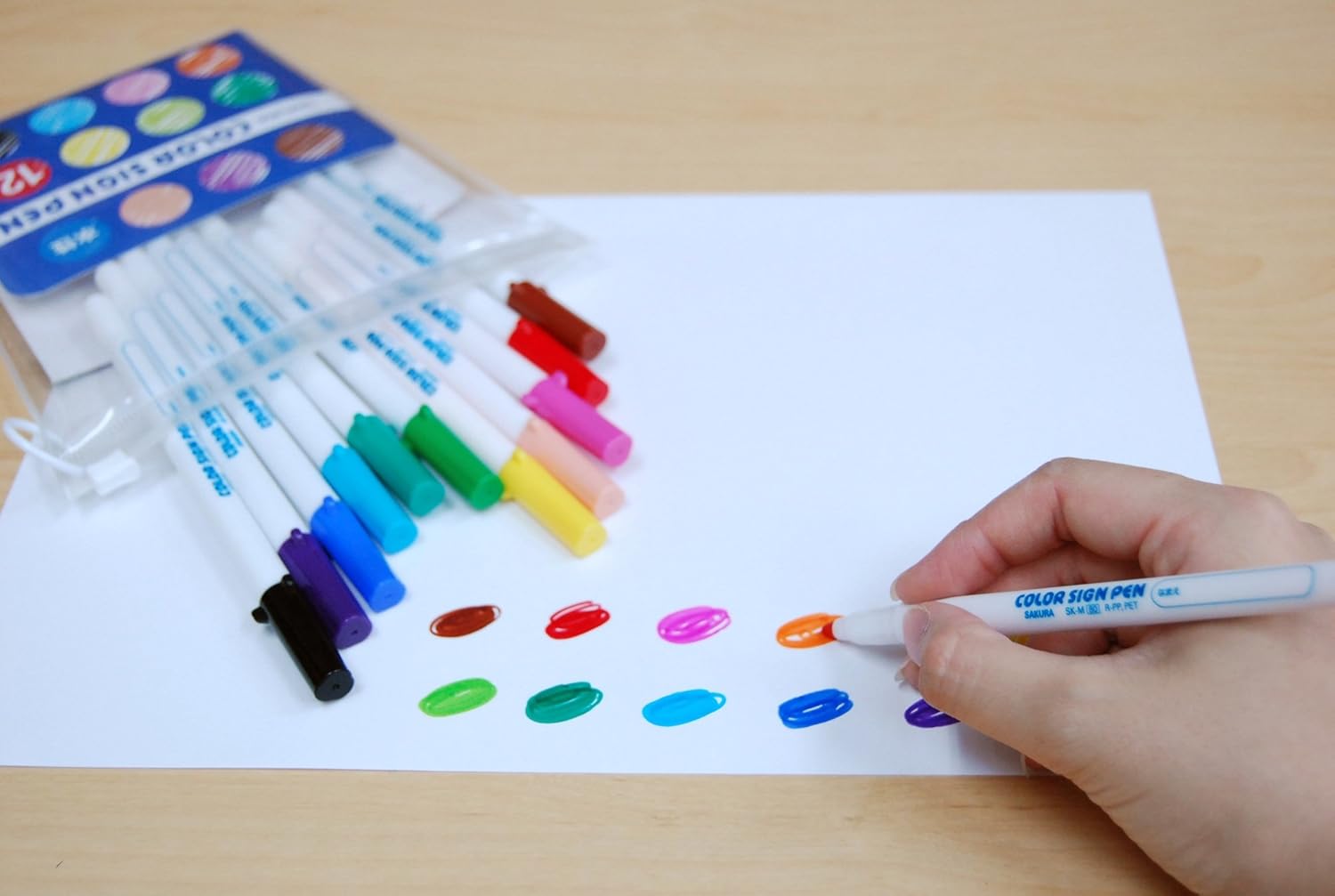 Sakura Crepas SK-M12 Water-Based Color Sign Pen, 12 Colors